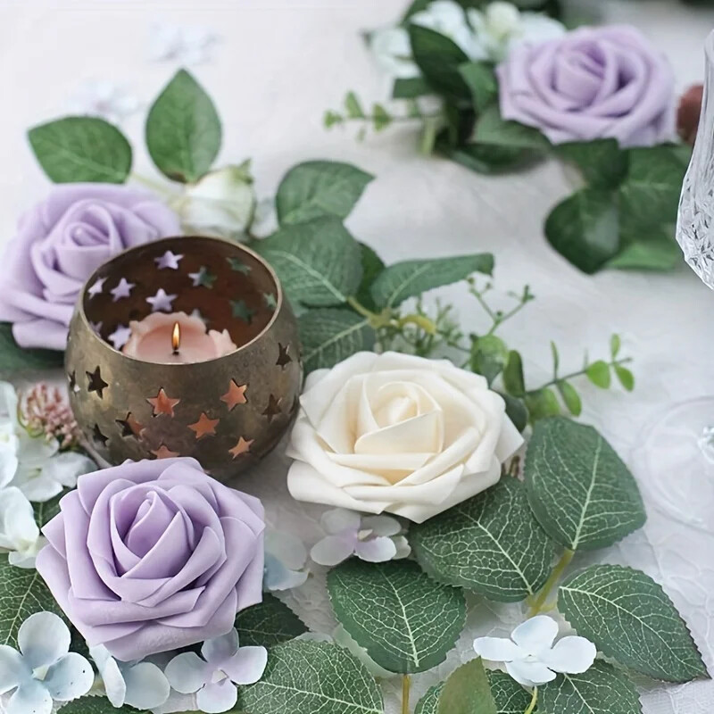 Mākslīgie ziedi 25gab. Burgundijas putu viltus rozes ar kātiem DIY kāzu pušķiem Sarkanas līgavas dušas centra daļas ballīšu dekors