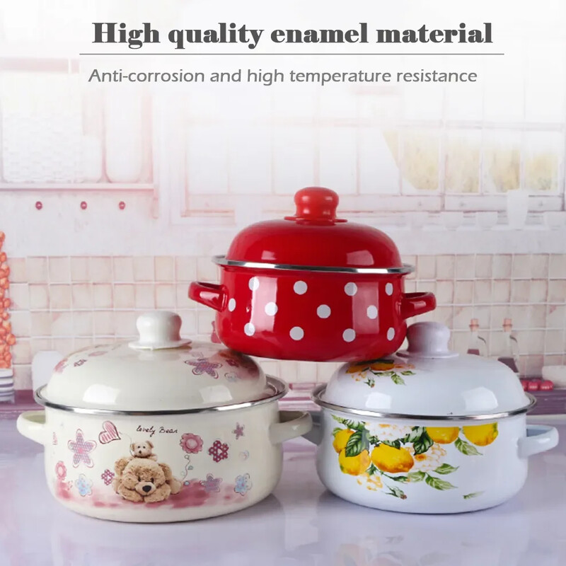 16/18/20CM Pjegavi lonac s duplim ušima Porculanska emajlirana zdjela za juhu s poklopcem Zdjela za instant rezance Indukcijski lonac za kuhanje