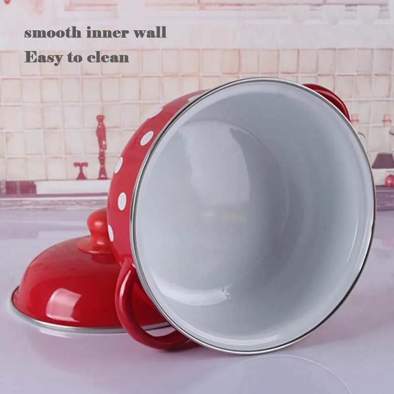 16/18/20CM Pjegavi lonac s duplim ušima Porculanska emajlirana zdjela za juhu s poklopcem Zdjela za instant rezance Indukcijski lonac za kuhanje