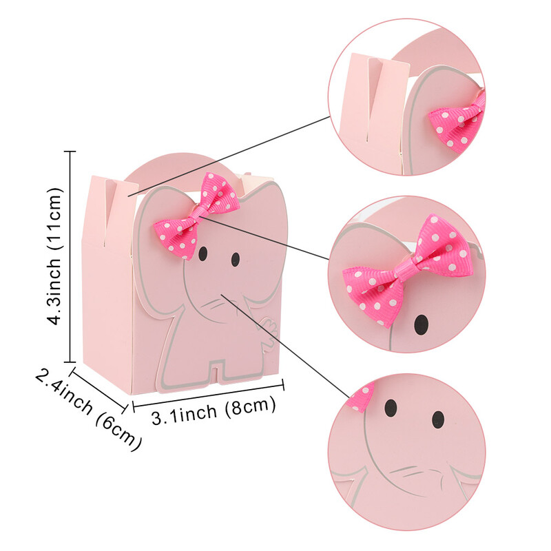 10 DB/SZETT, cukorkadoboz elefánt rózsaszín, környezetbarát papír, születésnapi bulira, esküvőre, Halloween ajándék
