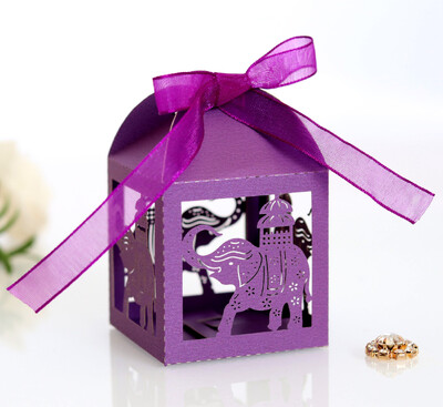 10 vnt Baby Shower dovanų dėžutė Dramblio rožinė mėlyna lazeriu iškirpta tuščiavidurė naujagimio saldainių dėžutė su kaspinu Lytis atskleisti kūdikio dušo dekorą Cou
