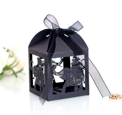 10 vnt Baby Shower dovanų dėžutė Dramblio rožinė mėlyna lazeriu iškirpta tuščiavidurė naujagimio saldainių dėžutė su kaspinu Lytis atskleisti kūdikio dušo dekorą Cou