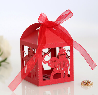 10 vnt Baby Shower dovanų dėžutė Dramblio rožinė mėlyna lazeriu iškirpta tuščiavidurė naujagimio saldainių dėžutė su kaspinu Lytis atskleisti kūdikio dušo dekorą Cou