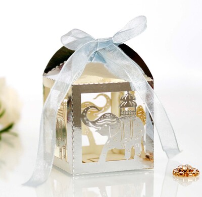 10 vnt Baby Shower dovanų dėžutė Dramblio rožinė mėlyna lazeriu iškirpta tuščiavidurė naujagimio saldainių dėžutė su kaspinu Lytis atskleisti kūdikio dušo dekorą Cou