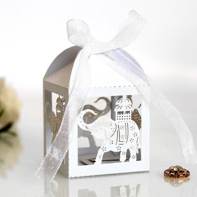 10 vnt Baby Shower dovanų dėžutė Dramblio rožinė mėlyna lazeriu iškirpta tuščiavidurė naujagimio saldainių dėžutė su kaspinu Lytis atskleisti kūdikio dušo dekorą Cou