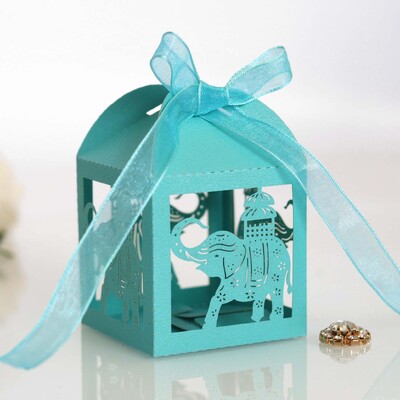 10 vnt Baby Shower dovanų dėžutė Dramblio rožinė mėlyna lazeriu iškirpta tuščiavidurė naujagimio saldainių dėžutė su kaspinu Lytis atskleisti kūdikio dušo dekorą Cou