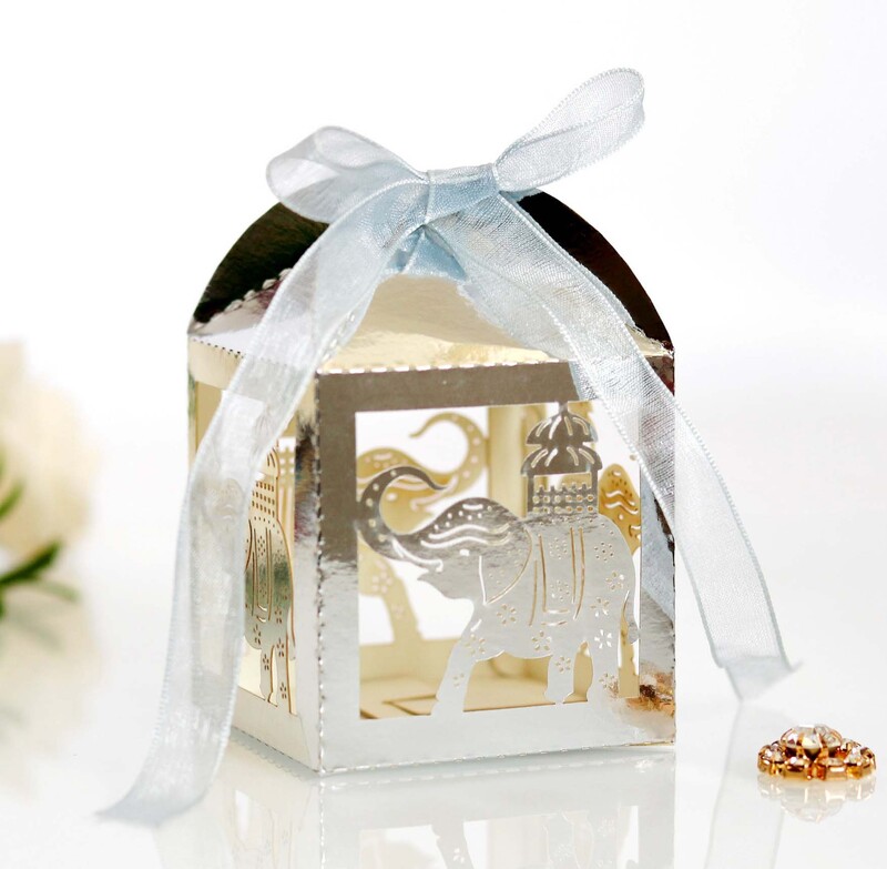 10 vnt Baby Shower dovanų dėžutė Dramblio rožinė mėlyna lazeriu iškirpta tuščiavidurė naujagimio saldainių dėžutė su kaspinu Lytis atskleisti kūdikio dušo dekorą Cou