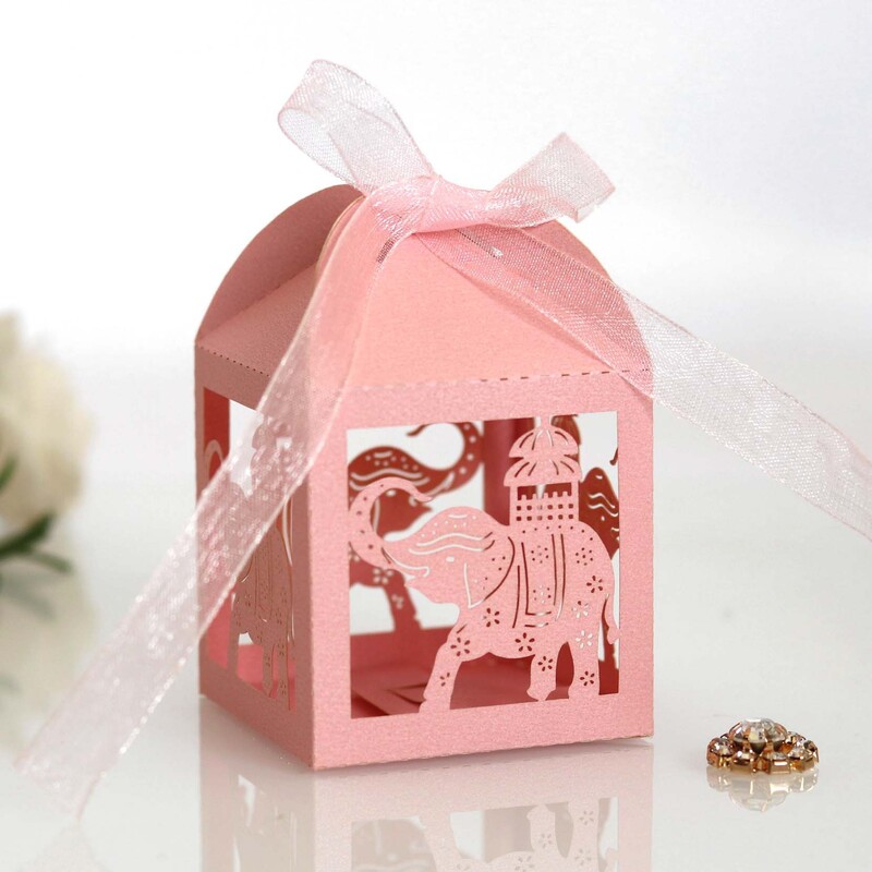 10 vnt Baby Shower dovanų dėžutė Dramblio rožinė mėlyna lazeriu iškirpta tuščiavidurė naujagimio saldainių dėžutė su kaspinu Lytis atskleisti kūdikio dušo dekorą Cou