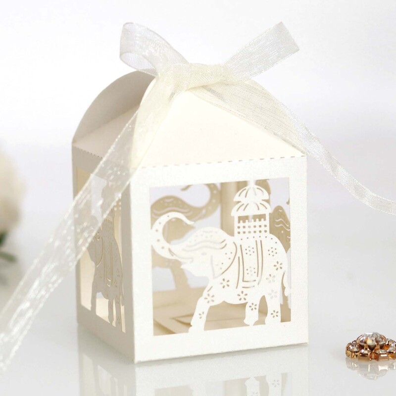 10 vnt Baby Shower dovanų dėžutė Dramblio rožinė mėlyna lazeriu iškirpta tuščiavidurė naujagimio saldainių dėžutė su kaspinu Lytis atskleisti kūdikio dušo dekorą Cou