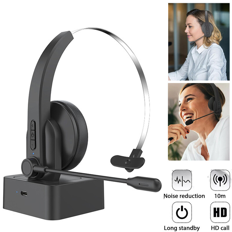 Bluetooth 5.4 слушалки с база за зареждане на микрофон Безжични слушалки за компютър Лаптоп Кол център Офис 12 часа време за разговори