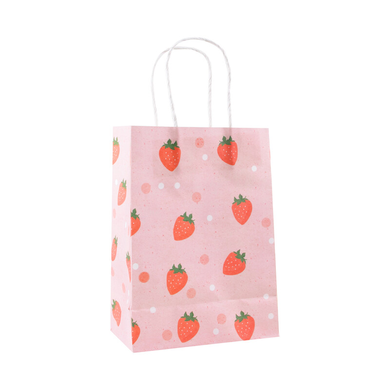 6 vnt rožinės spalvos braškių raštų krepšys mergaičių vakarėliui, popierinis dovanų pakavimo krepšys, braškinis gimtadienio vakarėlio reikmenys Vaikų dovanų krepšys