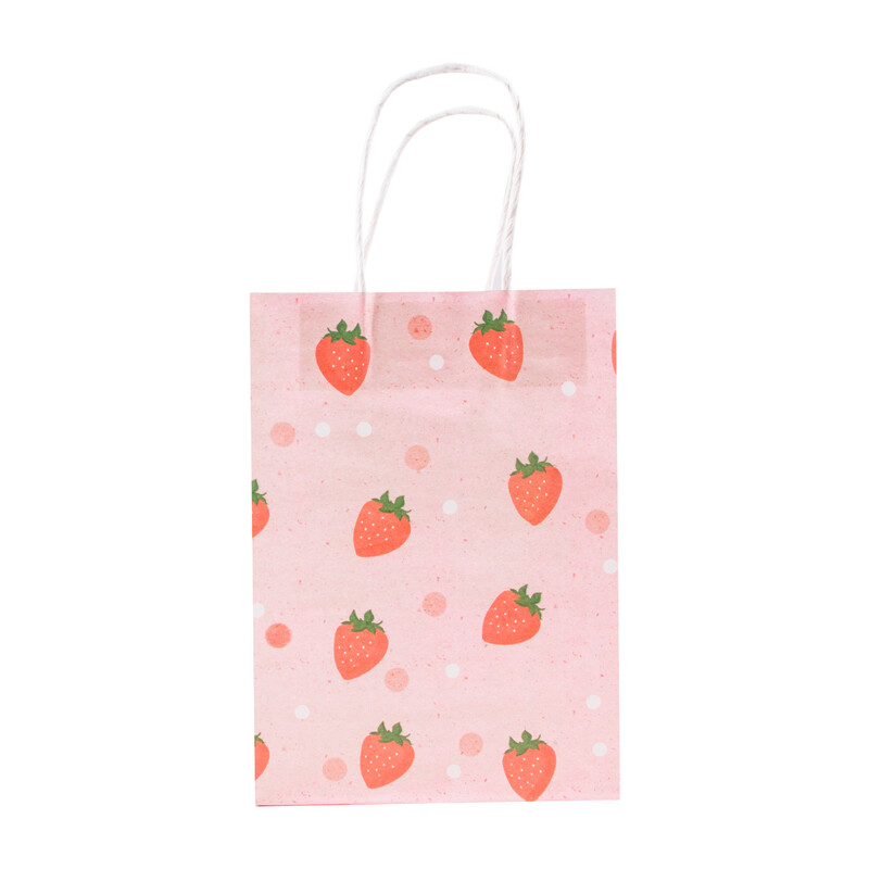 6 vnt rožinės spalvos braškių raštų krepšys mergaičių vakarėliui, popierinis dovanų pakavimo krepšys, braškinis gimtadienio vakarėlio reikmenys Vaikų dovanų krepšys