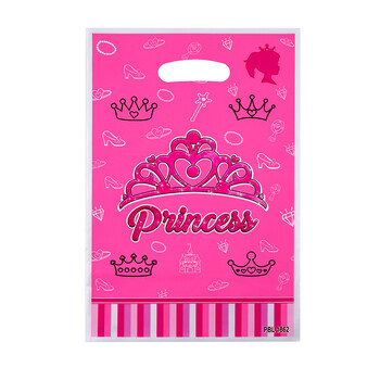 10 бр./лот Baby Shower Party Kids Favors Prince Princess Blue Pink Crown Theme Пластмасови чанти за плячка Чанти за подаръци за рожден ден Украса