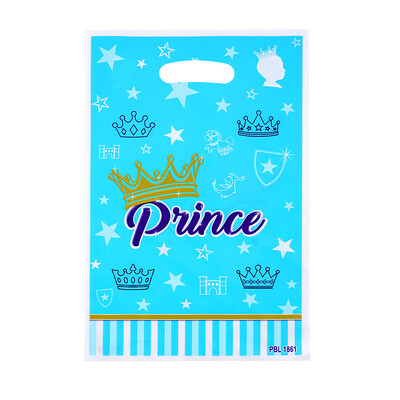 10 bucăți/lot Baby Shower Party Favoruri pentru copii Prințul Prințesă Albastru Roz Coroana Tema Saci de pradă din plastic pentru aniversare Decorare Cadouri Genți