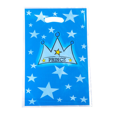 10 bucăți/lot Baby Shower Party Favoruri pentru copii Prințul Prințesă Albastru Roz Coroana Tema Saci de pradă din plastic pentru aniversare Decorare Cadouri Genți