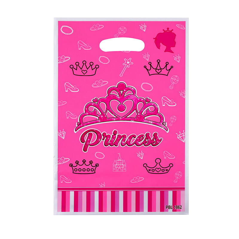 10 бр./лот Baby Shower Party Kids Favors Prince Princess Blue Pink Crown Theme Пластмасови чанти за плячка Чанти за подаръци за рожден ден Украса