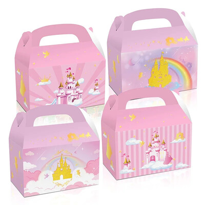 12 buc./lot Cutie de bomboane pentru castelul prințesei Cutie cadou pentru castelul curcubeu, coroană, cutie portabilă de biscuiți pentru accesorii pentru petrecerea de naștere a prințesei