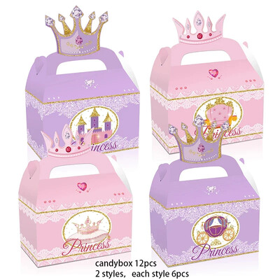 12 buc./lot Cutie de bomboane pentru castelul prințesei Cutie cadou pentru castelul curcubeu, coroană, cutie portabilă de biscuiți pentru accesorii pentru petrecerea de naștere a prințesei