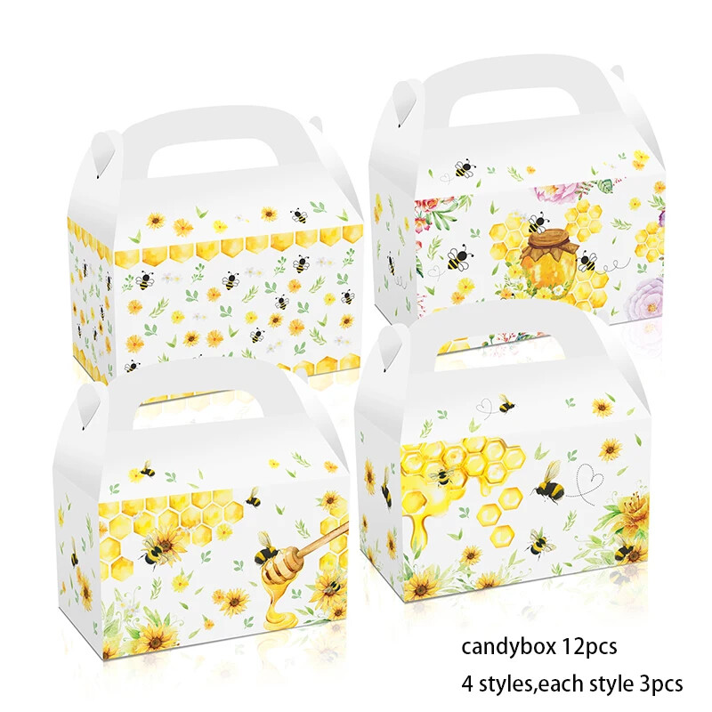 12 бр./лот Прекрасна пчелна кутия за бонбони цвете Кутия за подарък мед Калинка/Бийтълс Преносима кутия за бисквити за деца Консумативи за рожден ден