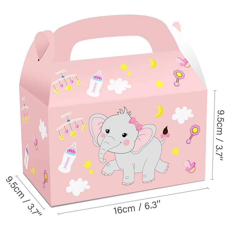 12Pc/lot Прекрасно слонче Кутия за бонбони Кутия за подарък слон Преносима кутия за бисквити за рожден ден на бебе Консумативи за бебешко шоу декор