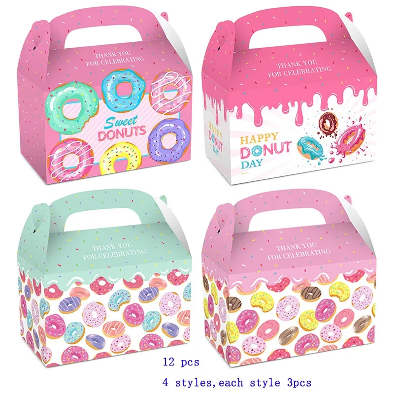 12 бр./Партида Прекрасна кутия за бонбони за десерт Lollipop Кутия за подарък Поничка/сладолед Преносима кутия за бисквити за Desse Summer Party Supplies