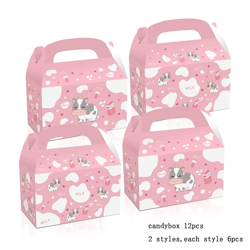 12 бр./лот Прекрасна кутия за бонбони крави Кутия за подарък на място за крави Преносима кутия за бисквити за партита за рожден ден на тема врани