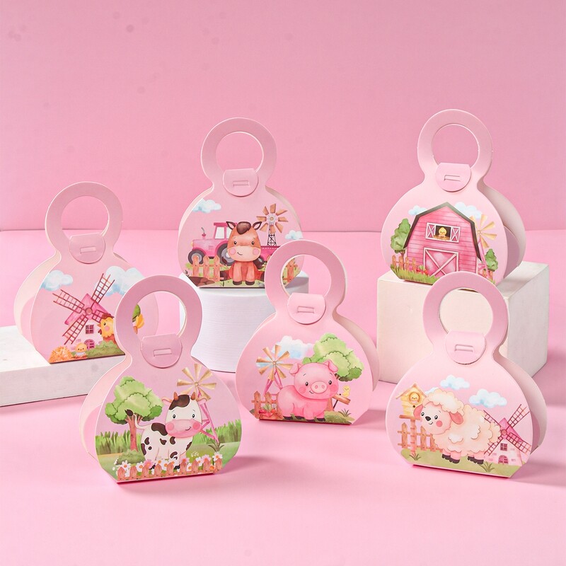 Кутия за бонбони от ферма Кутия за подарък от крава от ферма Принадлежности за парти за рожден ден Плодови сувенири Чанта Кутия за бисквити за торта Деца Декорации за парти за бебешко парти