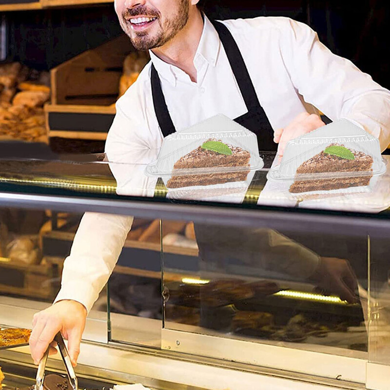 50 бр. Триъгълна кутия за торта със сирене Контейнер за плодове за питки със сирене Домашният любимец Опаковъчни кутии с прозрачен капак Парче