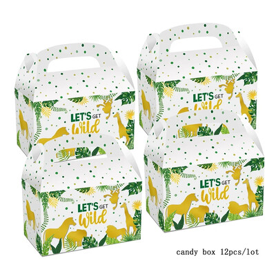 12db/tétel Lovely Wild animal cukorka doboz Szarvas mintás/Leopárd díszdoboz Fox/Bear kekszes doboz gyerekeknek születésnapi parti kellékek