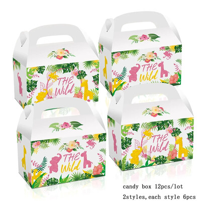 12db/tétel Lovely Wild animal cukorka doboz Szarvas mintás/Leopárd díszdoboz Fox/Bear kekszes doboz gyerekeknek születésnapi parti kellékek