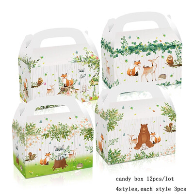 12db/tétel Lovely Wild animal cukorka doboz Szarvas mintás/Leopárd díszdoboz Fox/Bear kekszes doboz gyerekeknek születésnapi parti kellékek