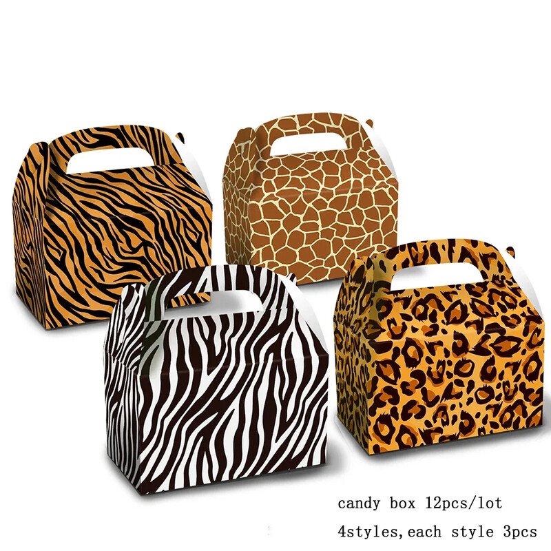 12 бр./лот Прекрасна кутия за бонбони от диви животни Шарка на елен/Леопард Кутия за подарък Лисица/Мечка Кутия за бисквити за деца Консумативи за рожден ден