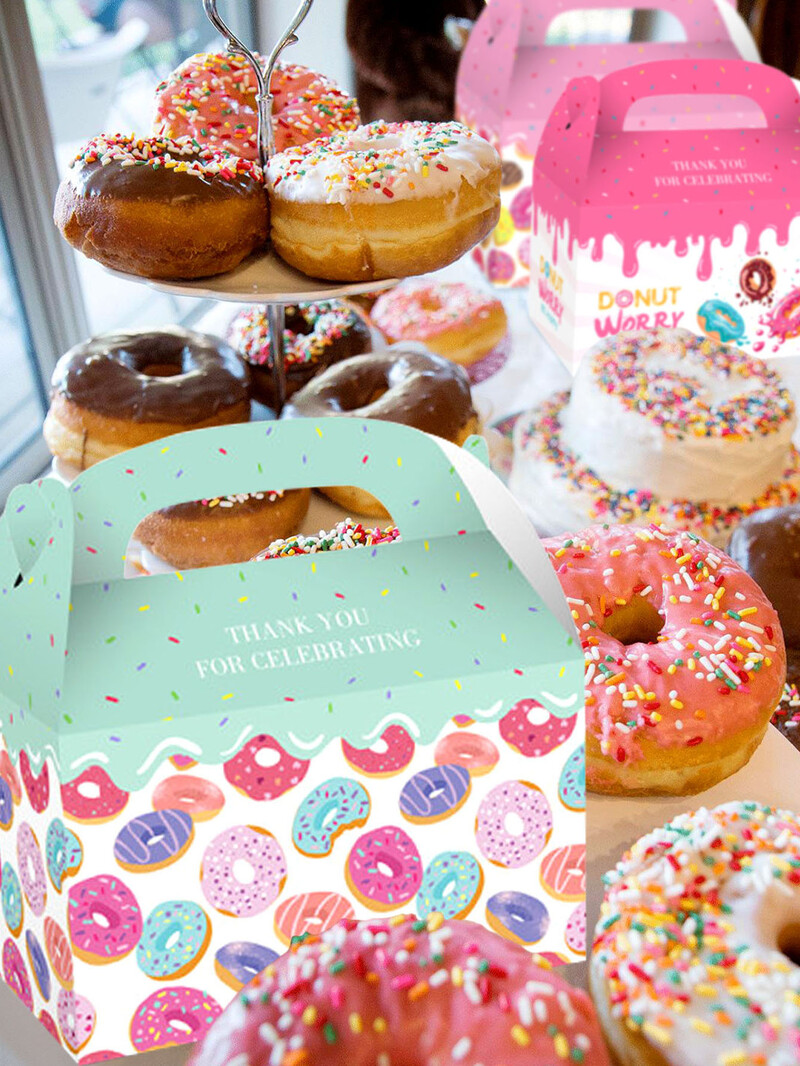 12 PCS Donut Party Bags Donut Party Bags For Kids Birthday Donut Party Favor Box Donut Goodie Bags Sweet Donut Party Supplies