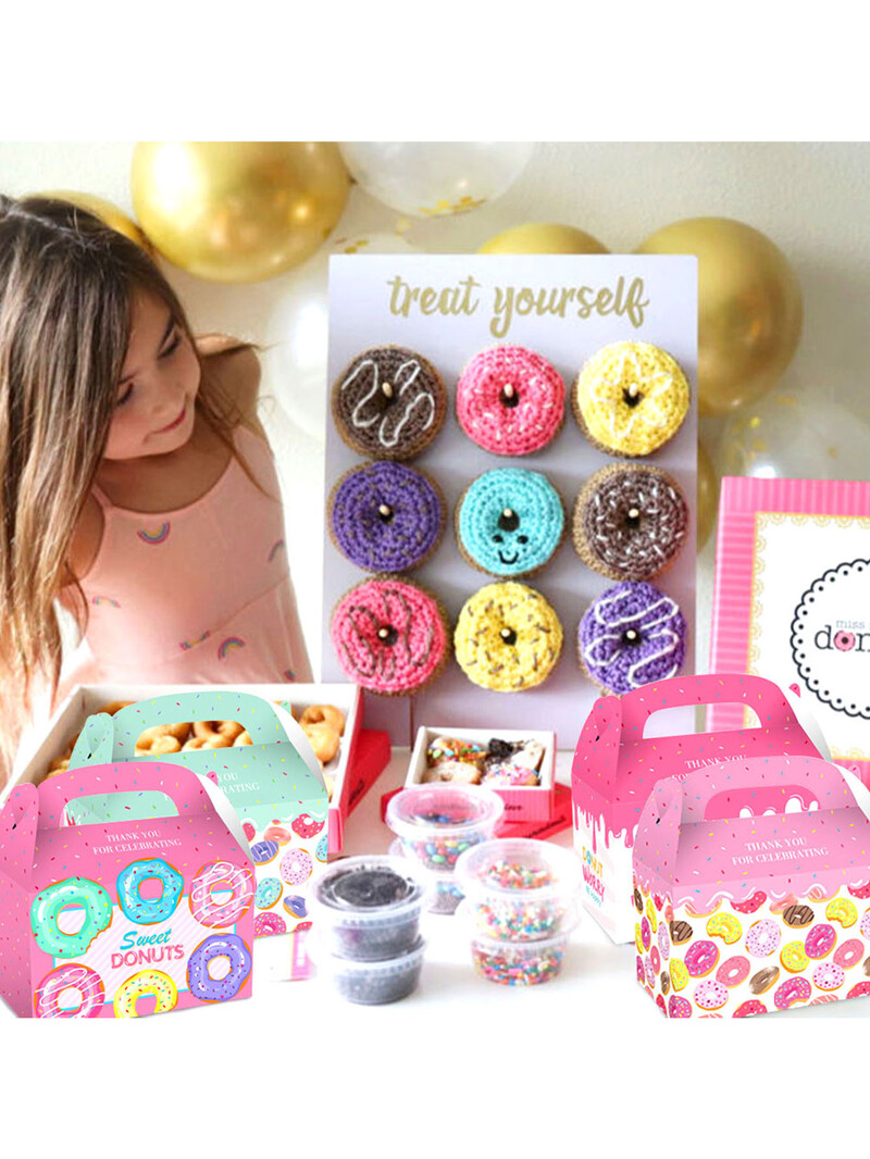 12 PCS Donut Party Bags Donut Party Bags For Kids Birthday Donut Party Favor Box Donut Goodie Bags Sweet Donut Party Supplies