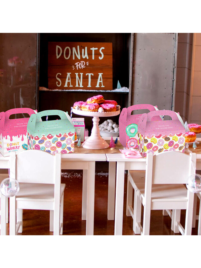 12 PCS Donut Party Bags Donut Party Bags For Kids Birthday Donut Party Favor Box Donut Goodie Bags Sweet Donut Party Supplies