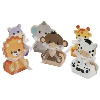 12PCS Safari Animal Favor Boxes Jungle Animal Party Кутии за подаръци Goodie Тема за животни Birthday Party Консумативи за Baby Shower