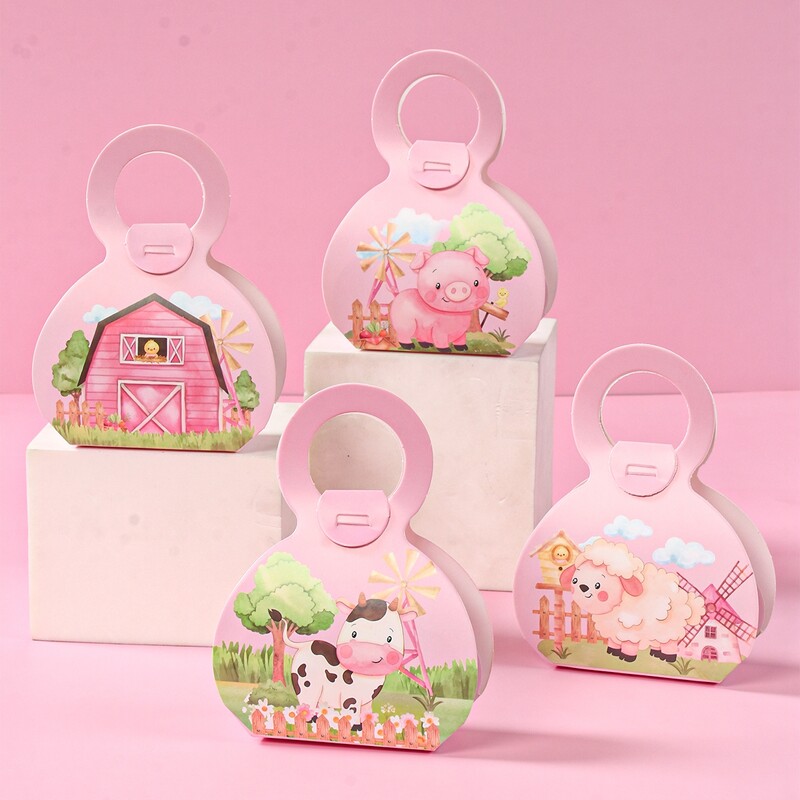 12бр. Кутии за парти с подаръци на тема селскостопански животни Кутии за бонбони Кутии за бонбони Ферма Парти Декор Baby Shower Деца Момичета Рожден ден Сватбени парти Консумативи