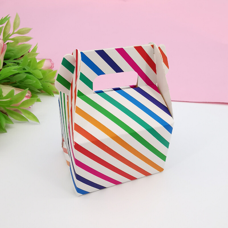 10 бр. Цветни райета на точки Хартиена чанта за бонбони Сувенири за рожден ден Крекер Кутия за бисквитки Чанта за опаковане Почерпка за детски рожден ден