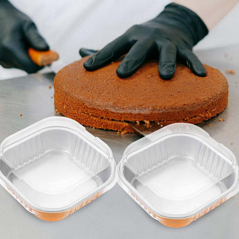 10 buc. Cutie de copt Recipiente pentru prăjituri Cupcake individuală Mini cutii pentru alimente multifuncționale Folie de aluminiu Plastic Sigur de utilizat