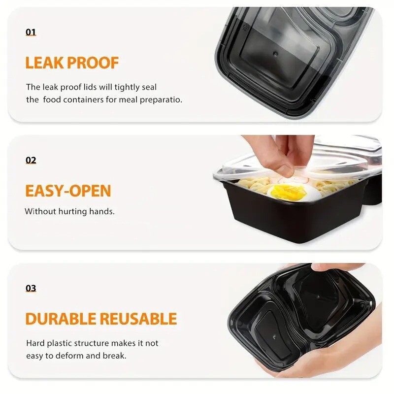 10 vnt juodų vienkartinių maisto indelių su dangteliu Plastikiniai vienkartiniai maisto indai Salotos Sumuštiniai Vaisių užkandžiai gali būti sukrauti