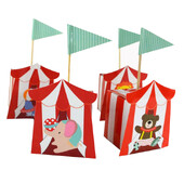 20gab/komplekts Circus Candy Box Papīra sarkans svītraina dāvanu kastīte ar karogu dzimšanas dienas ballītei Baby Shower Decorations Favors iepakojuma maisiņš