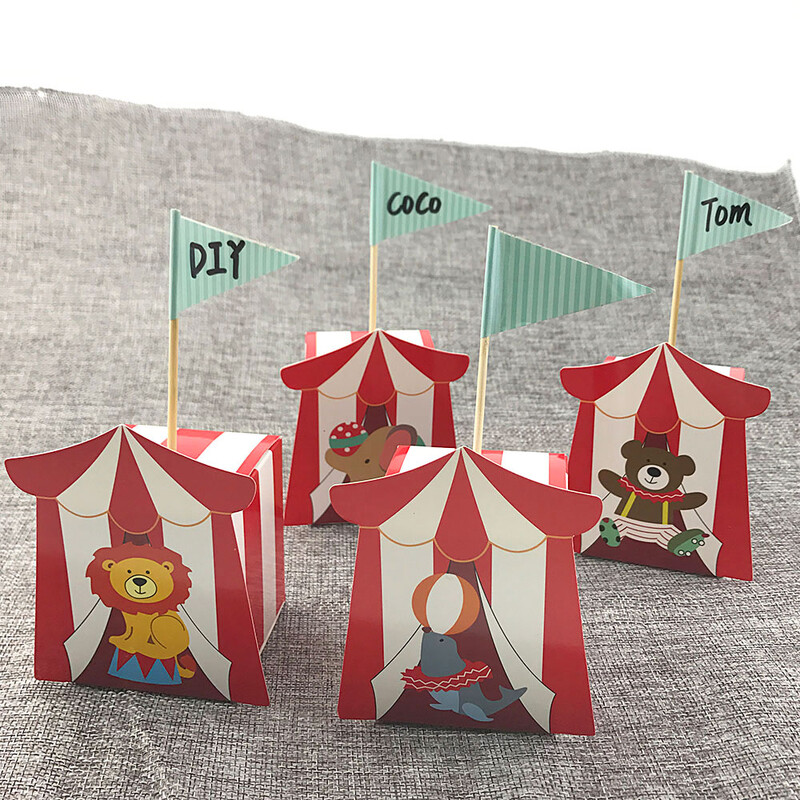 20 бр./компл. Кутия за бонбони Circus Хартиена подаръчна кутия с червени райета с флаг Парти за рожден ден Декорации за бебешко парти Сувенири Опаковъчна чанта