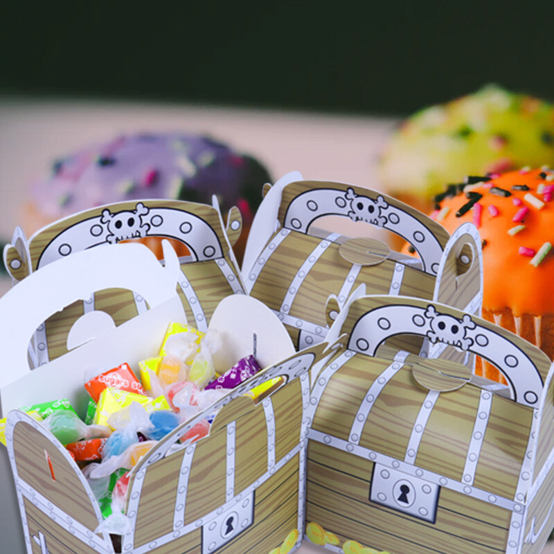 12/24 бр. Пиратски сандък с лакомства Кутии за лакомства Пиратско детско парти Декорация за рожден ден Трик или лакомство Подарък за парти с тема Хелоуин