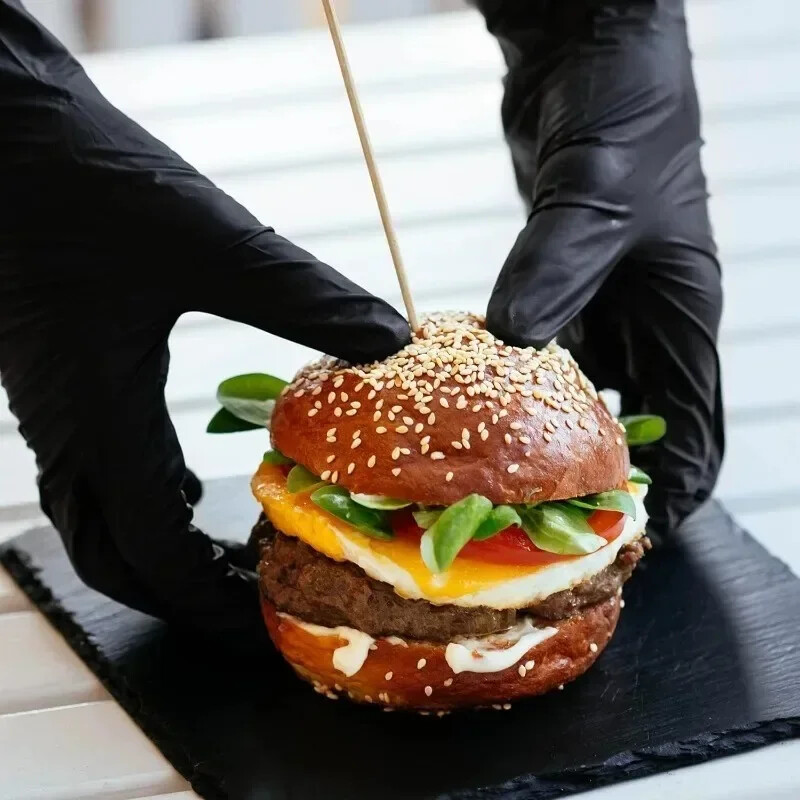 100/2 buc mănuși de unică folosință din nitril negru, fără latex, rezistente la apă pentru prelucrarea alimentelor, salon de coafură, unelte de bucătărie de acasă