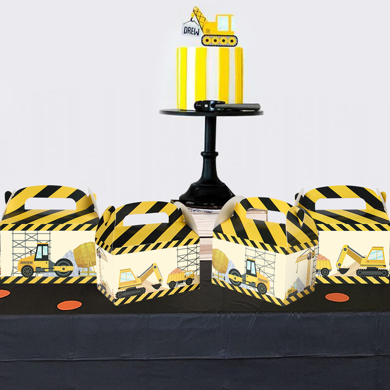 Кутии за строителни инструменти Камиони Тематична кутия за подаръци за бонбони Декорация за парти за рожден ден Деца Момче Строителство Тема за багер Консумативи за парти