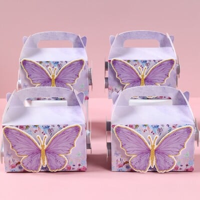 4gab Butterfly Candy dāvanu kastīte Rozā purpursarkanā tauriņa dzimšanas dienas svinību rotājumi Bērnu kāzu piederumi Baby Shower Cepumu dāvanu kastīte