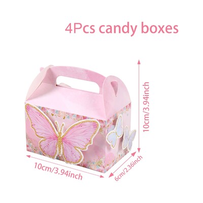 4gab Butterfly Candy dāvanu kastīte Rozā purpursarkanā tauriņa dzimšanas dienas svinību rotājumi Bērnu kāzu piederumi Baby Shower Cepumu dāvanu kastīte