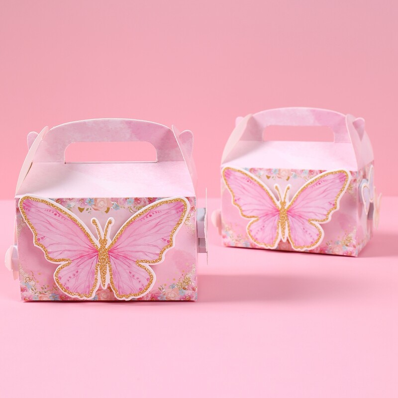 4 бр. Кутия за подаръци с бонбони с пеперуди Розова лилава пеперуда Декорации за парти за рожден ден Детски сватбени принадлежности Кутия за подарък за бебешки бисквитки