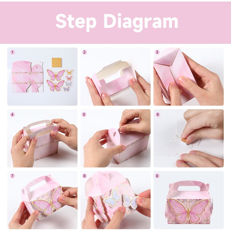 4 бр. Кутия за подаръци с бонбони с пеперуди Розова лилава пеперуда Декорации за парти за рожден ден Детски сватбени принадлежности Кутия за подарък за бебешки бисквитки