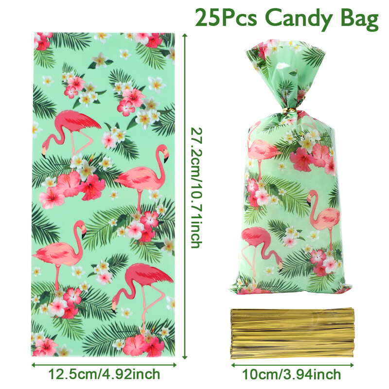 Saci de cadouri pentru bomboane hawaiene Saci de ambalare pentru biscuiți flamingo Decorare pentru petrecerea de aniversare hawaiană Rechizite de favoruri pentru petrecerea de aniversare pentru copii